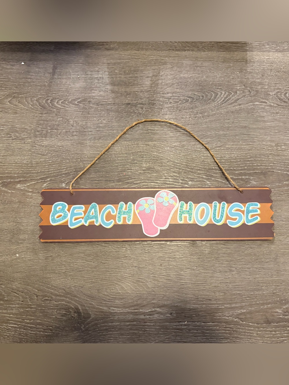 Beach House Wall Sign - Brown with Pink and Blue Accents